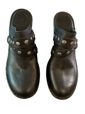 Vintage Børn Black Leather Studded Mule Heels  Size 10